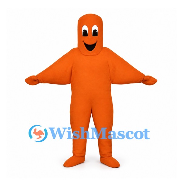 Ghost Mascot Costume in Orange with Black Smiling Face