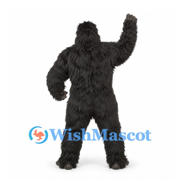 Gorilla Mascot Costume in Black with Muscular Chest and Long Fur