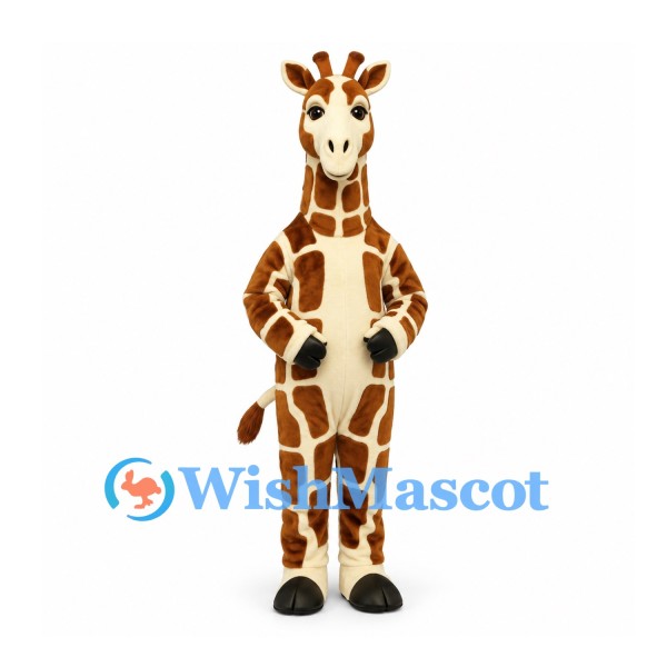 Giraffe Mascot Costume with Brown Patch Pattern and White Muzzle