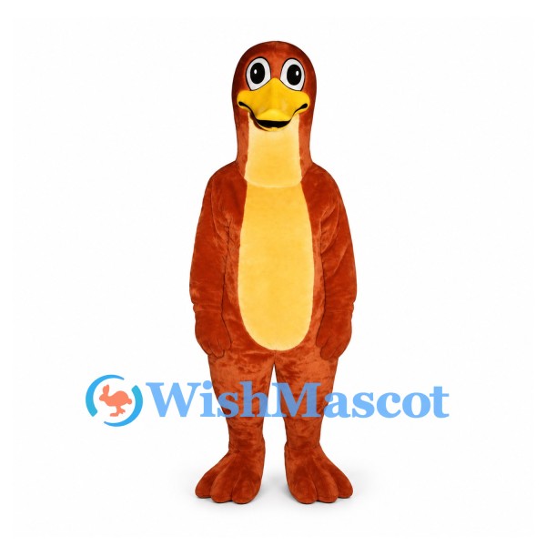 Duck Mascot Costume in Rust Brown with Yellow Belly
