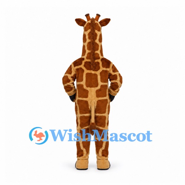 Giraffe Mascot Costume with Brown Patch Pattern and Black Hooves