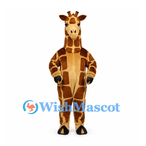 Giraffe Mascot Costume with Brown Patch Pattern and Black Hooves