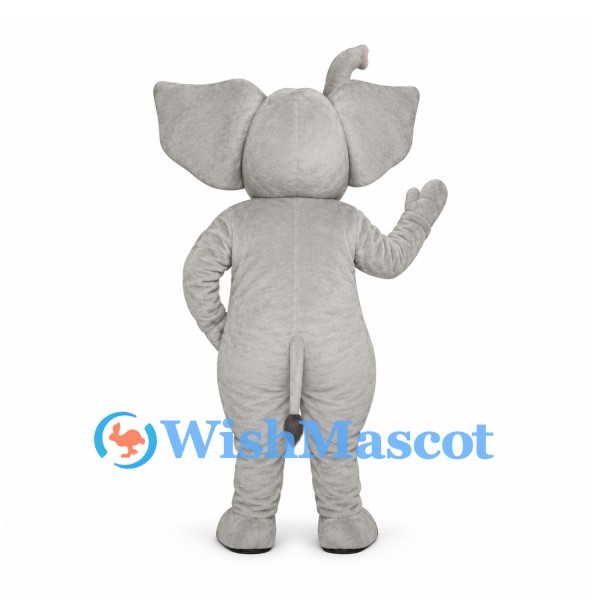Elephant Mascot Costume in Gray with Large Ears and Raised Trunk