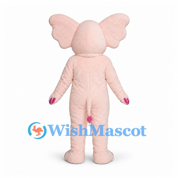 Elephant Mascot Costume in Pale Pink with Long Eyelashes