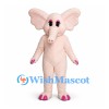 Elephant Mascot Costume in Pale Pink with Long Eyelashes
