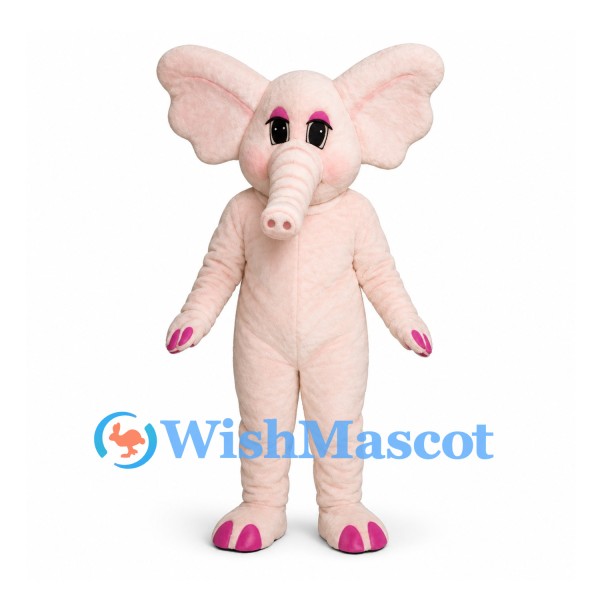 Elephant Mascot Costume in Pale Pink with Long Eyelashes