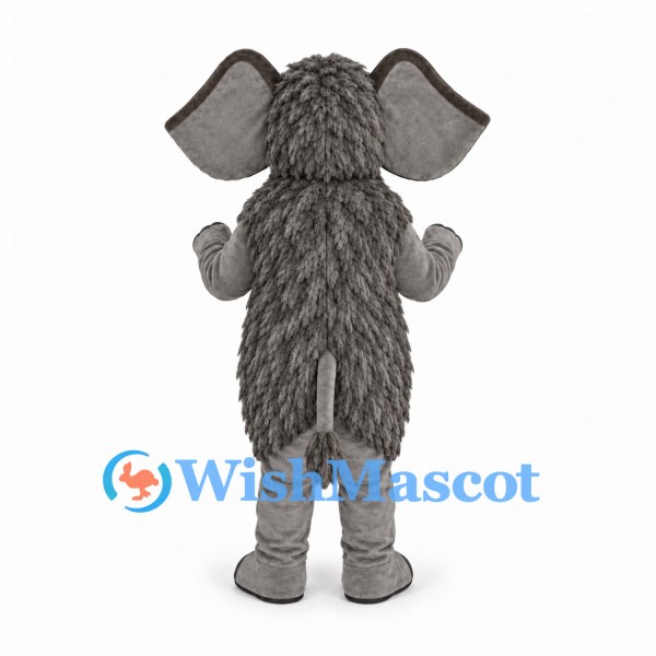 Mammoth Mascot Costume in Gray with Shaggy Body and Curved Trunk