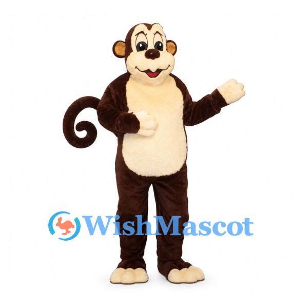 Monkey Mascot Costume in Brown with Cream Belly and Curled Tail