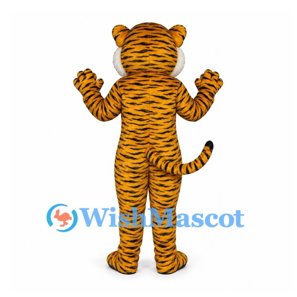 Tiger Mascot Costume with Fine Striped Body and White Cheeks