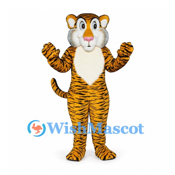 Tiger Mascot Costume with Fine Striped Body and White Cheeks