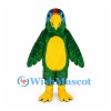 Parrot Mascot Costume in Green with Yellow Belly and Red Crest