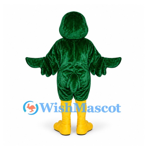 Parrot Mascot Costume in Dark Green with Yellow Beak and Feet