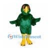 Parrot Mascot Costume in Dark Green with Yellow Beak and Feet