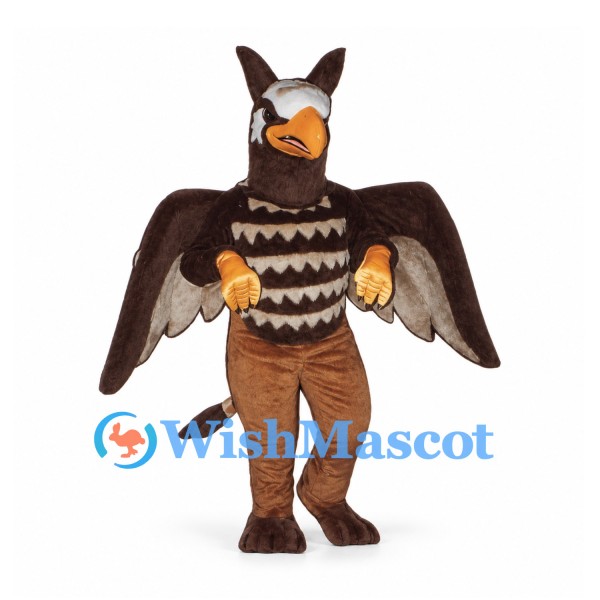 Griffin Mascot Costume in Brown with Large Wings and Orange Beak