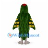 Parrot Mascot Costume in Dark Green with Colorful Head and Wing Bars