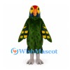 Parrot Mascot Costume in Dark Green with Colorful Head and Wing Bars