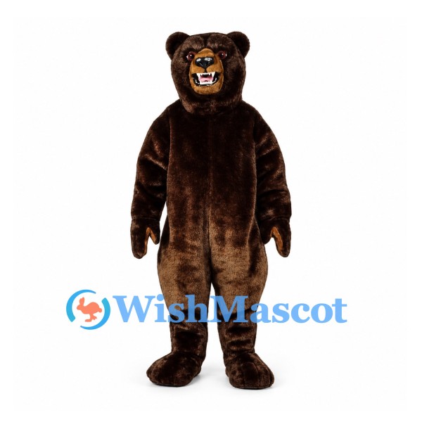 Bear Mascot Costume in Dark Brown with Open Mouth