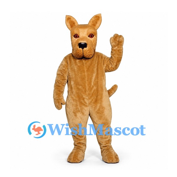 Dog Mascot Costume in Tan with Pointed Ears and Curved Tail
