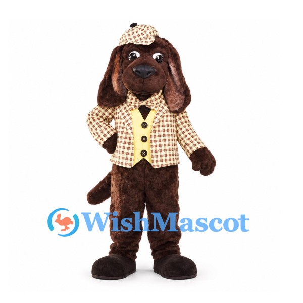 Dog Mascot Costume with Checkered Jacket and Matching Cap