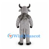 Bull Mascot Costume in Gray with Black Curved Horns