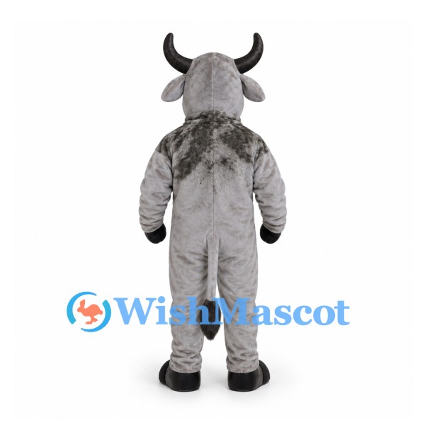 Bull Mascot Costume in Gray with Black Curved Horns