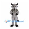 Bull Mascot Costume in Gray with Black Curved Horns