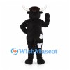 Bull Mascot Costume in Black with White Patches and Long Horns