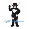 Bull Mascot Costume in Black with White Patches and Long Horns