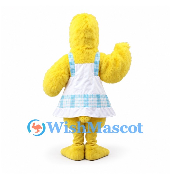 Duck Mascot Costume in Yellow with Blue Check Apron Dress