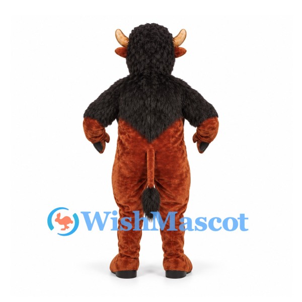 Bull Mascot Costume in Black and Rust with Horned Head