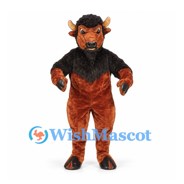 Bull Mascot Costume in Black and Rust with Horned Head