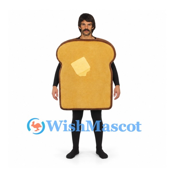 Toast Mascot Costume with Butter Pat and Open Face Design