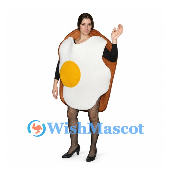 Toast Mascot Costume with Fried Egg and Open Face Design
