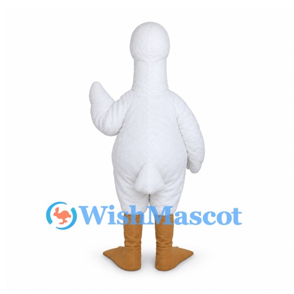 Goose Mascot Costume in White with Long Neck and Tan Feet
