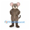 Mouse Mascot Costume in Gray Brown with Pink Ears and Long Tail