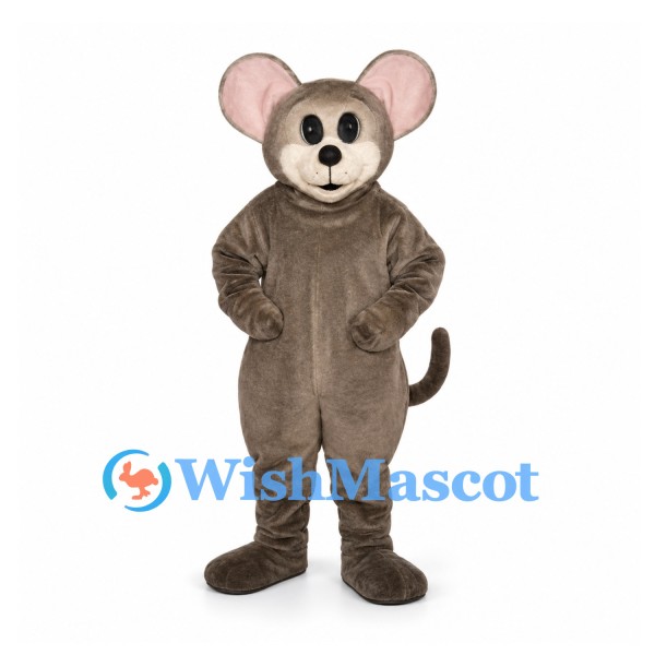 Mouse Mascot Costume in Gray Brown with Pink Ears and Long Tail