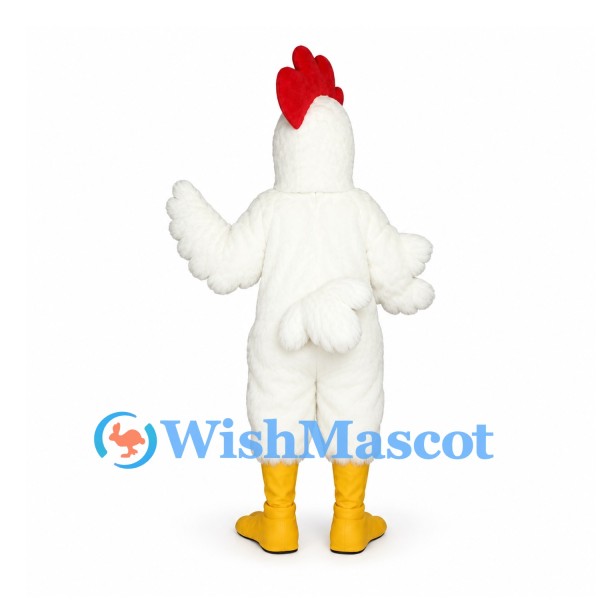 Rooster Mascot Costume in White with Red Comb and Yellow Feet