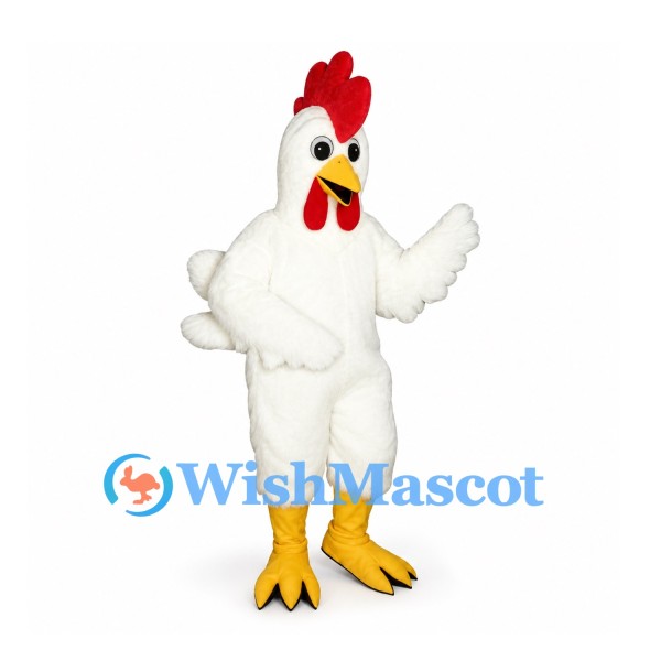 Rooster Mascot Costume in White with Red Comb and Yellow Feet