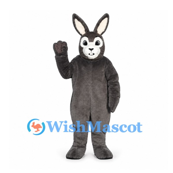 Rabbit Mascot Costume in Dark Gray with White Face