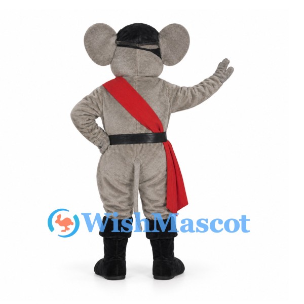 Mouse Mascot Costume with Gray Pirate Outfit and Red Sash
