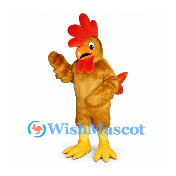 Rooster Mascot Costume in Golden Brown with Red Comb