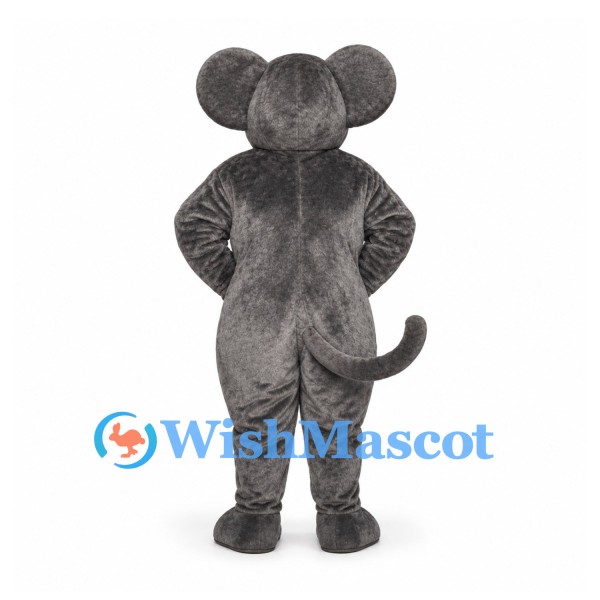 Mouse Mascot Costume in Gray with Round Ears and Thin Tail