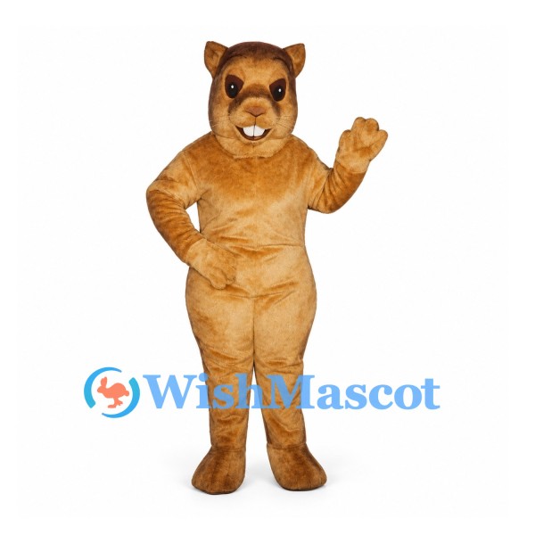 Cat Mascot Costume in Golden Brown with Short Rounded Muzzle
