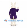 Rabbit Mascot Costume with Purple Tailcoat and Patterned Bow
