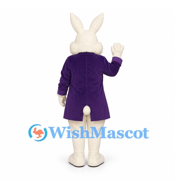 Rabbit Mascot Costume with Purple Tailcoat and Patterned Bow
