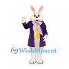 Rabbit Mascot Costume with Purple Tailcoat and Patterned Bow