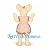 Mouse Mascot Costume with Pink Striped Apron Dress and Flower