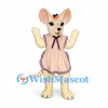 Mouse Mascot Costume with Pink Striped Apron Dress and Flower