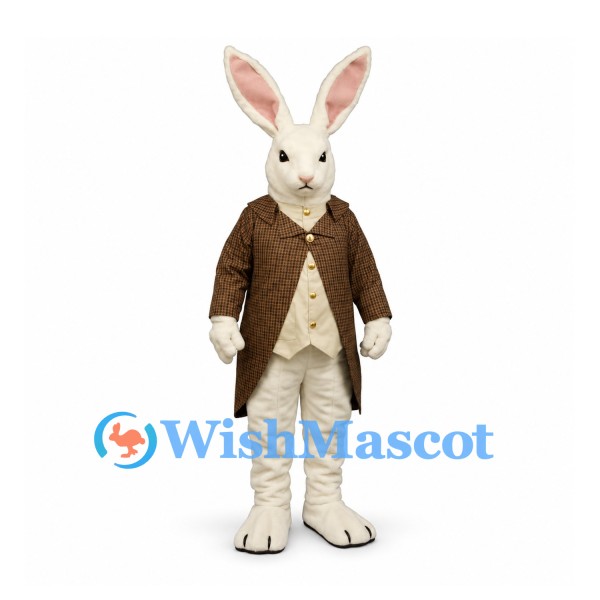 Rabbit Mascot Costume with Brown Tailcoat and Cream Vest