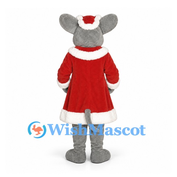 Mouse Mascot Costume with Red Christmas Dress and Santa Hat